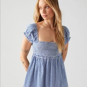 UO Marseille Gingham Smocked Mini Dress